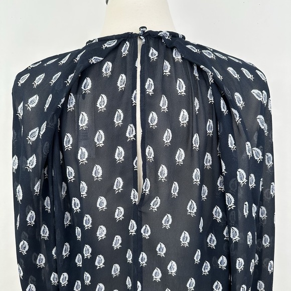 NWT Banana Republic Chiffon Twist Neck Top XXL Navy Blue‎ Paisley Relaxed Blouse - Picture 10 of 16